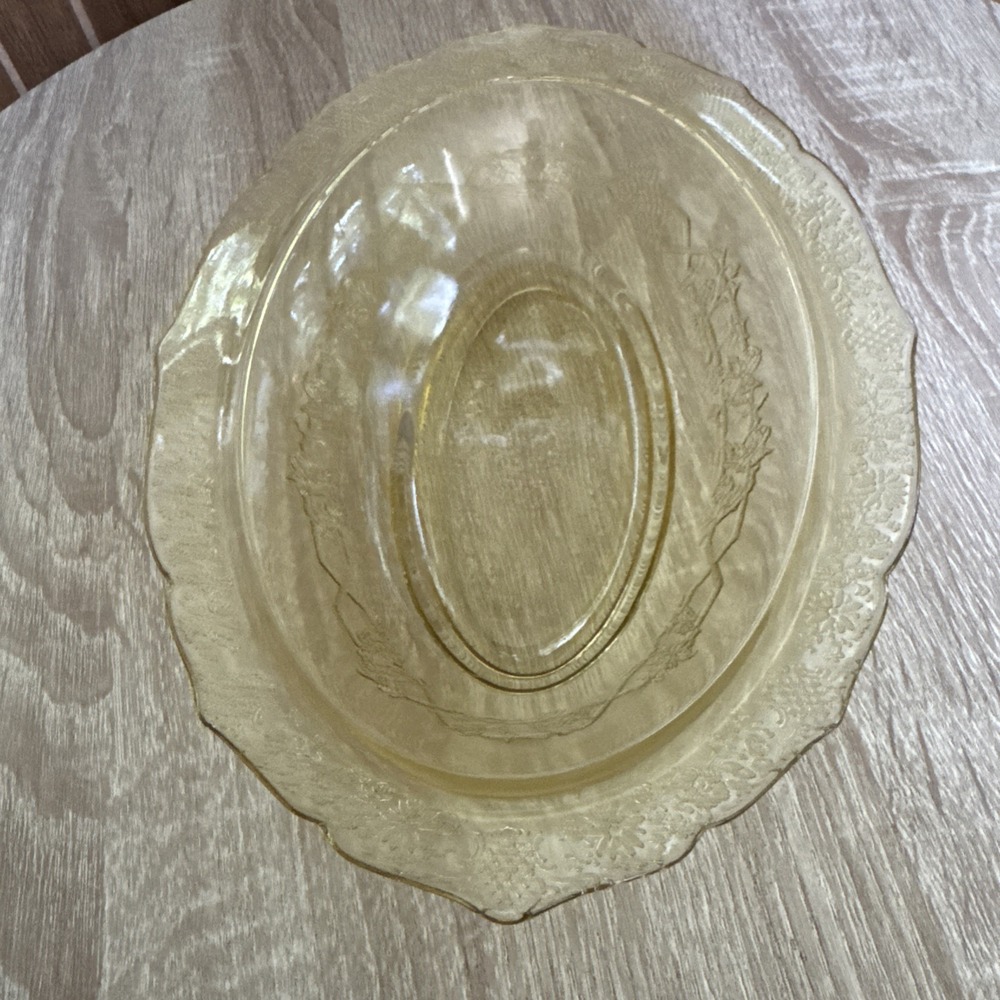 Vintage Federal Glass Depression Amber Yellow Oval Serving Dish Normandíe